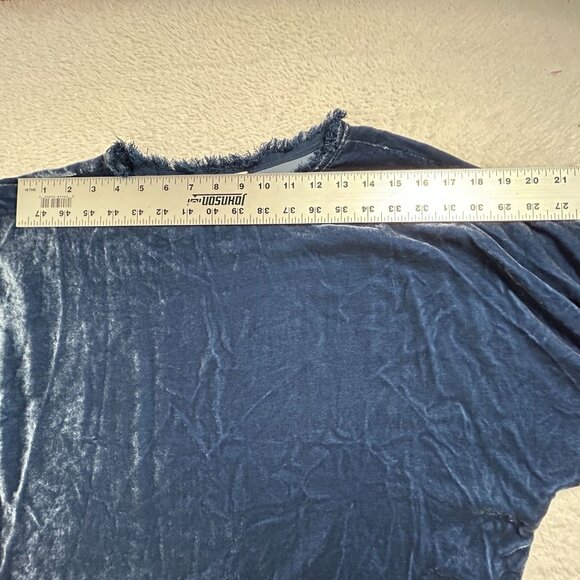 Sundance Womens Alannah Velvet Top PXXS Blue 3/4 Sleeve Fringe Silk Blend NWOT - Picture 6 of 8